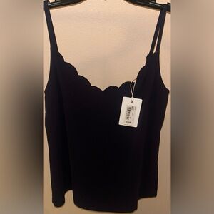 Ted Baker Siina Navy Blue Scallop Neckline Cami Top Adj Straps Sz 2 = US Sz 6